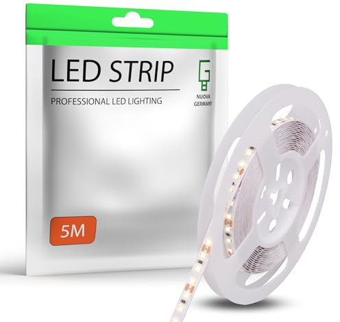 NUOVA GERMANY 5 Metri Striscia LED Bianco Caldo 3000K SMD2835 120LED/m, 24V Dimmerabile Alta Luminosità, 14W/M, 70W, 6500Lumen Totali, Luce Nastro Luminoso, IP20 (5M Calda 3000K)
