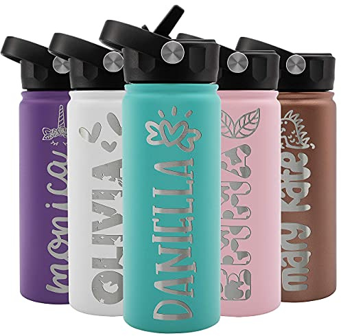 Personalized Custom Water Bottle For Kids, Toddler & Children w NAME & 36 ICON FREE ENGRAVING! | 18 oz - 9 Color | BPA Free - Double Wall Insulated