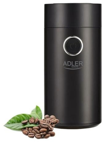 Adler AD 4446bs Elektrische Kaffeemühle aus Edelstahl, 150 W, Füllmenge bis zu 75g, Mühle für Kaffeebohnen, Kaffeemühle mit Sicherheitsblockade, schwarz-silbern