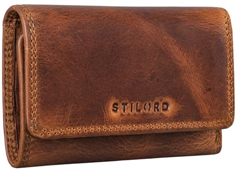 STILORD Clay Mini Monedero Cuero Estuche para Llaves Pequeña Cartera con Bloqueador RFID y Bolsillo para Billetes Piel Vintage Color:Kara - Cognac