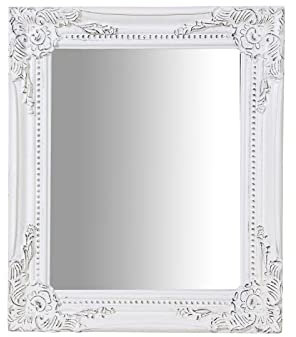 Biscottini INTERNATIONAL ART TRADING Specchio da Parete 33x26x3 cm Made in Italy - Shabby Legno Bianco, Barocco, per Bagno Rettangolare