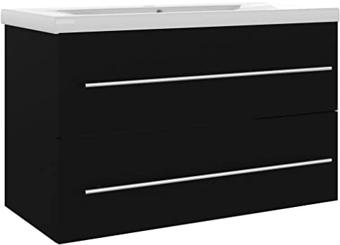 vidaXL Mueble con Lavabo Armario Tocado Fregadero Aseo Cuarto de Baño Inodoro Ducha Bañero Mobiliario Robusto Estable de Madera Contrachapada Negro