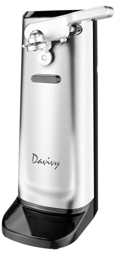 Davivy Can Opener Electric Stainless Steel, Large Tall Can Opener with Knife Sharpener,Stand Up Electric Can Opener for Seniors, Heavy Duty, RED (Black)