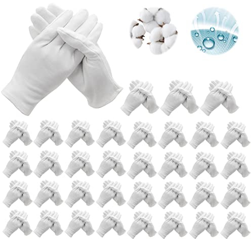 72 Pezzi Guanti Bianchi Cotone: Care, guanti di cotone bianchi, guanti protettivi in cotone, comodi e traspiranti per la cura della pelle, panno lavabile ed elastico per uso multiuso