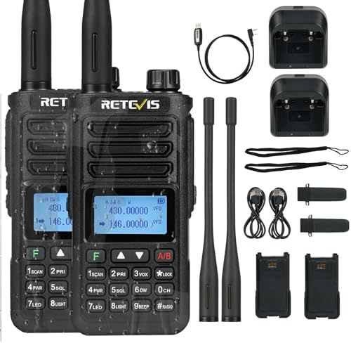 Retevis RA89 Skinkradio, Hög Effekt, IP68 Vattentät, Dual Band Amatörradio, VFO, 2500mAh Batteri, Type-C Uppladdningsbar Walkie Talkie, Lätt Att para Ihop för Nödräddning, Terräng (2 St, Svart) | Amatörradio VFO batteri 2 500 mAh uppladdningsbar med USB A-C för nödräddning
