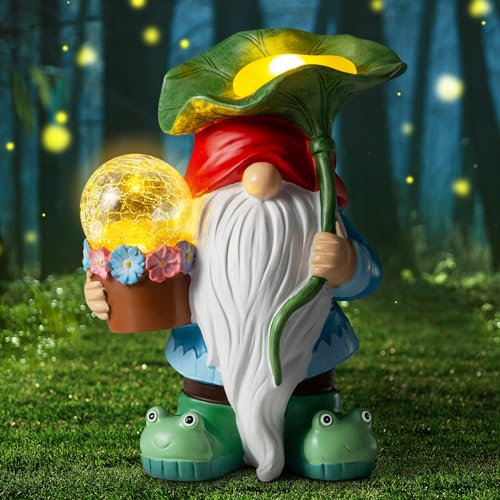 Grovind Gartenzwerg Dekor, Solar Zwerge Dekorationen halten magische Kugel, Outdoor Zwerg Statue Figur mit Solar LED Leuchten für draußen Rasen Terrasse Hof-Zwerg Geschenke für Mama/Oma/Geburtstag