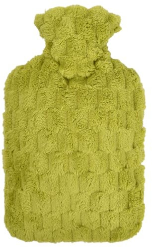 volumoon Bouillotte 1.7L, Bouillotte avec Housse en Peluche, Moelleuse et Douce, Bouillote Anti-fuite En Caoutchouc,Soulager la Douleur, pour Réchauffer les mains épaules dos taille (Vert)