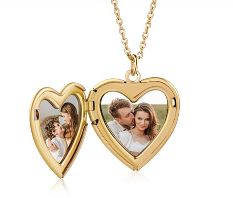 Jeweidea Collana con Foto Collana a Cuore Personalizzata con Foto Dentro per Coppie Donna Uomo Ciondolo con Incisione per Amici Famiglia Regali per il Compleanno