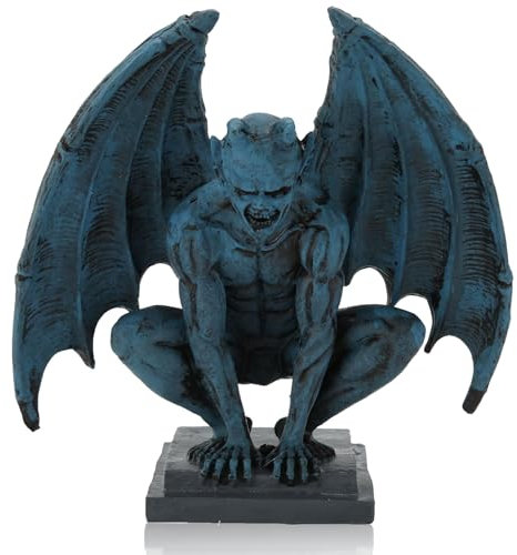 Cyrank Gargoyle Statue, Winged Gargoyle Sculpture Figurine Garden Statue Resin Angel Sculpture Garden Decor Ornament for Home Patio Yard Lawn Decorations Blue