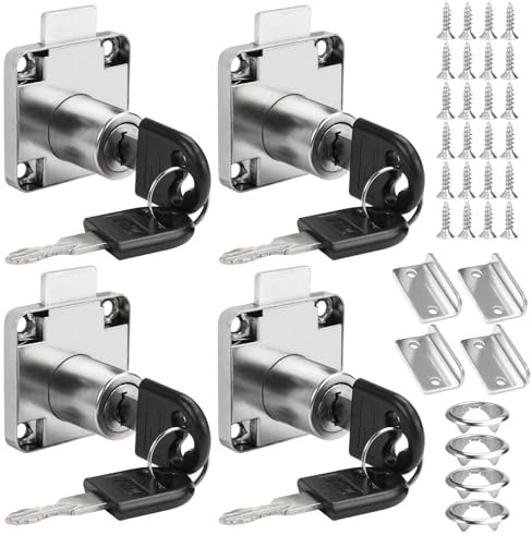 SJHJYIO 2 Piezas 22mm Cerradura Taquilla Vestuario, Cerradura Armario Con Llave, 4 Cerraduras Con Llaves Diferentes, Cerraduras Para Armarios, Cerradura Cajon Para Buzón De Buzón Para Muebles