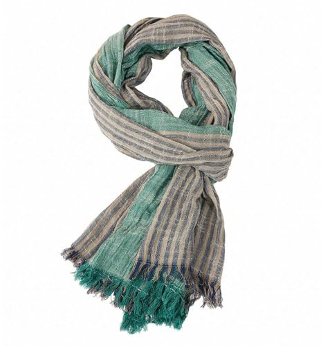 Naoyoshi Bufanda de algodón y lino a rayas para hombre, bufanda cálida de pashmina, chales de moda para hombre, verde, 180*70cm
