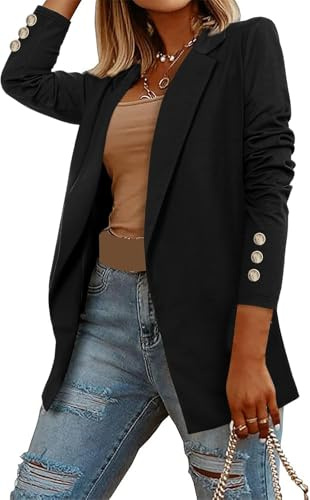 Chaqueta De Manga Larga De Color Sólido para Mujer Chaqueta De Solapa Blazer Carrera Trabajo De Negocios Oficina Blazer De Manga Larga Chaqueta Blazer Chaqueta (Negro,XL)