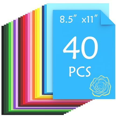 Ftumertly 40 ark färgad kartong, 20 blandade färger 180 gsm/29,5 kg kortpapper 8,5 x 11 kort lager färgat papper, färgglada kartongpapper för hantverk, jul gör-det-själv korttillverkning, scrapbooking
