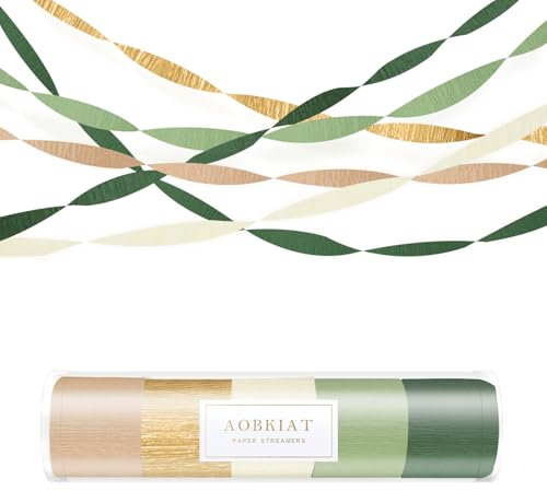 Aobkiat Hochzeitsdekorationen Partydekorationen,5 Rollen Grün Gold Khaki Krepppapier Luftschlangen für Boho BrautParty,BabyParty,Bachelorette,Geburtstag,Jahrestag Hintergrund Dekorationen