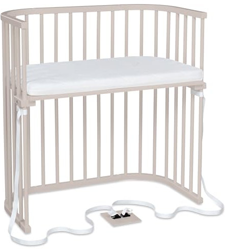 babybay Boxspring Beistellbett aus massivem Buchenholz/kompakt & verwandelbar/Kinderbett Höhe stufenlos verstellbar & umweltfreundlich/mitwachsendes Babybett (beige lackiert) / inkl. Matratze