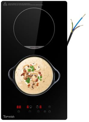 Topwish Induktionsherd,Induktionskochfeld,2 Zonen Induktionskochfeld,Herdplatte 2 kochfelder,Induktionskochplatte mit Kindersicherung, Boost Funktion,Touchsteuerung,Restwärmeanzeige,Netzkabel,29*52cm
