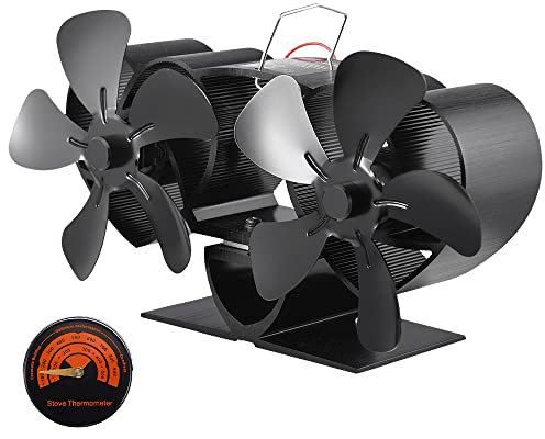Dual-motor Stove Fan 10 Blades Heat Powered Stove Fan Fireplace Fan Non-Electric Quiet Operation for Wood Burning Stove/Pellet/Log Burner Black