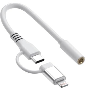 [Certifié Apple MFi] Adaptateur Lightning vers prise casque 3,5 mm, Dongle audio auxiliaire pour iPhone + Adaptateur USB Type C vers jack femelle 3,5 mm pour iPhone 16 15 14 13 Pro Max 12 11 XS XR 8 7
