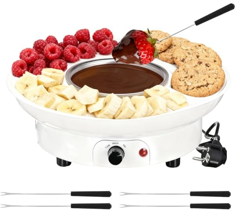 Peelanmall Juego de fondue de chocolate de 260 ml, fondue de chocolate, fondue con 2 niveles de temperatura, 2 tenedores, extraíble, ideal para frutas, galletas, galletas de Navidad (blanco)