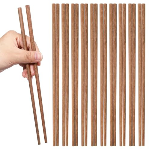 Thinp 10 Pairs Wooden Chopsticks, 9.8 Inch Natural Bamboo Chopsticks Reusable Dishwasher Safe Cooking Chopstick Non Slip Wood Handmade Chopstick for Chinese Japanese Korean Cuisine