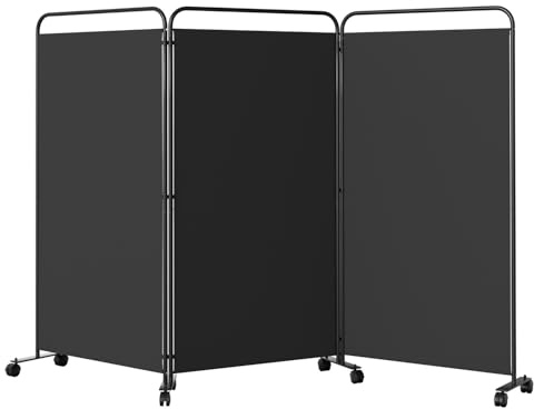 ISOISL Paravent, rumsavdelare vikbar på hjul 3-delad 263 × 181 cm, väderbeständig paraventent för kontor, trädgård, balkong, terrass, inomhus (antracit)