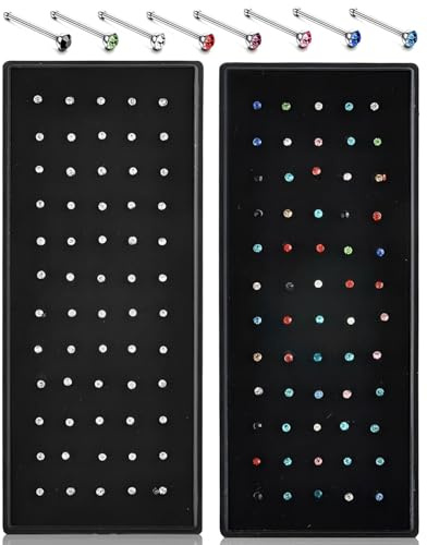 TOZBLEU 120 Pcs Piercing Naso in Acciaio Inossidabile - piercing naso acciaio chirurgico,nose piercing,piercing naso brillantino,Brillantino, Forma Cristallo, Ipoallergenico orecchini naso