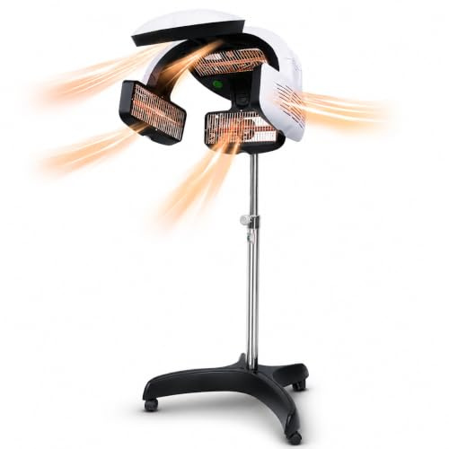 Casco riscaldante per capelli professionale su piedistallo, asciugacapelli, 1500 W con schermo LCD, altezza e temperatura regolabili, 4 ruote, per salone di parrucchiere, istituto di bellezza e casa