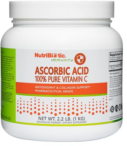 NutriBiotic Ascorbic Acid Vitamin C Powder, 2.2 Lb | Pharmaceutical Grade L-Ascorbic Acid, 2000 Mg Per Serving | Essential Immune & Antioxidant Collagen Support Supplement | Vegan, Gluten & GMO Free
