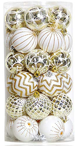 30PCS Christmas Balls Ornaments,60MM Gold&White Painted Shatterproof Festive Wedding Hanging Ornaments Christmas Tree Decoration