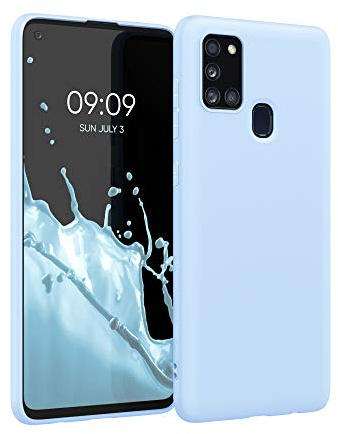 kwmobile Hülle kompatibel mit Samsung Galaxy A21s Hülle - weiches TPU Silikon Case - Cover geeignet für kabelloses Laden - Hellblau matt