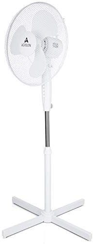 AERSON Ventilateur sur pied 40 cm | Ventilateur réglable en hauteur jusqu'à 120 cm – Débit d'air élevé | 3 vitesses différentes | Fonction oscillation env. 80°, blanc