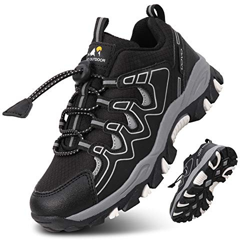 UOVO Scarpe da ginnastica per bambini Scarpe da passeggio basse per bambini impermeabili Trekking Escursionismo Calzature da corsa Nero Blu Grigio Taglia 9 UK Bambino a 5.5 UK, Nero argento, 39 EU