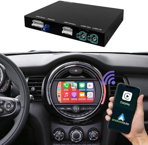 Road Top Wireless Carplay Retrofit Kit Decoder for BMW Mini Cooper One Hatch Clubman F55 F56 F54 F57 NBT System 2014-2018 Year, Support Wireless Android Auto, Mirrorlink, Reverse Camera