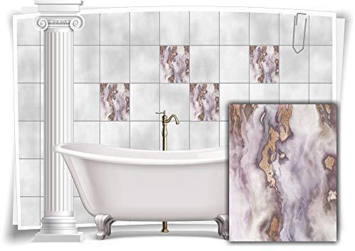 Medianlux Fliesen-Aufkleber Folie Marmor Öl Ölfarben Abstrakt Grau Creme Gold Bad WC Deko Küche, 6 Stück, 10x15cm m23m67h-139025