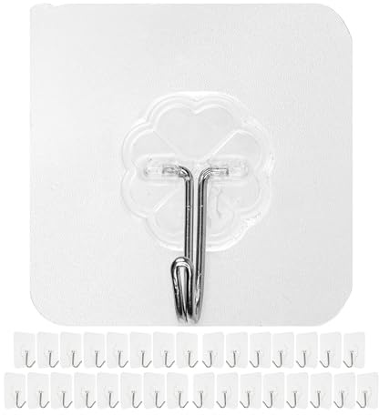 Ganci Adesivi Trasparenti, 32 pezzi, 60 x 60 mm, Gancio multiuso per aderire a porte e pareti in bagni, cucine, garage, decorazioni, portasciugamani autoadesivo, Ganci adesivi da parete, ganci porte