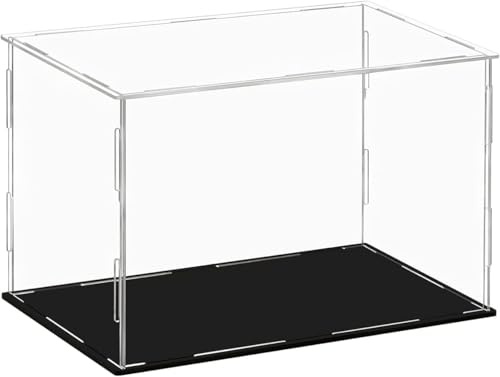 Clear Acrylic Display Case,Self-assembly Display box with black acrylic base,Countertop Box Cube Organizer Stand Riser Dustproof Protection Showcase for action Figure toy Collectibles(9.4x7.9x7.9inch)