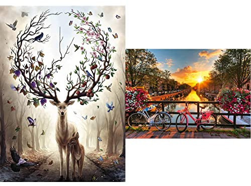 Ravensburger Puzzle 15018 - Magischer Hirsch - 1000 Teile Puzzle für Erwachsene und Kinder & 19606 - Fahrräder in Amsterdam - 1000 Teile Puzzle für Erwachsene und Kinder, 70 x 50 cm