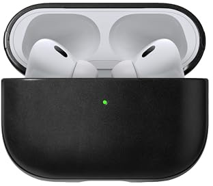 NOMAD Modern Leather Case für Airpods Pro | Robuste Schutzhülle aus Polycarbonat und Echtleder | Gummierte TPE-Bumper | Airpods Pro 2 | Black