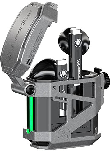 GravaStar P5 Bluetooth Kopfhörer Mit Ladekoffer, Stereo-Ohrhörer Mit Eingebautem In-Ear-Mikrofon, Austauschbares Ladekoffer, Typ C (Armor Gry)