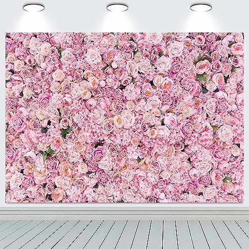 3x2.4m Telón de Fondo de Pared de Flores Rosa Floral Fotografía de Fondo Niñas Cumpleaños Fiesta de Bodas Ducha de Novia Decoraciones Retrato Photoshoot Banner Photo Booth Props