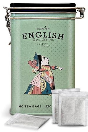 Charbrew Alice In Wonderland Queen Of Hearts English Breakfast Metal Tea Tin Caddy Gift – 60 Teabags Black Tea