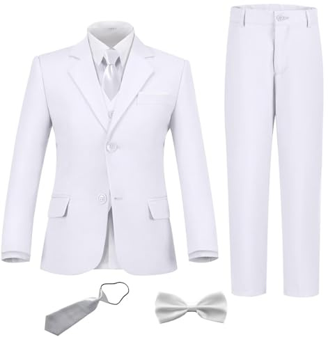 Fxzpiodi Suit for Boys Slim Fit Wedding Outfit Suit Size 2-20 Kids 6 Piece Tuxedo Solid Formal Dresswear of Jacket Vest Pants Shirt and Tie White 8