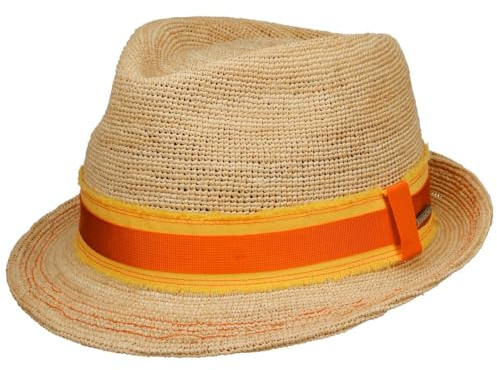 Stetson Crochet Trilby Chapeau de Paille Raphia Bande en Tissu Unisexe Printemps Ete