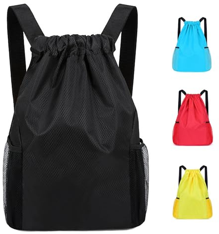 Didiseen Drawstring Bag Waterproof Swim PE Bag Unisex Large Sports String Backpack Oxford Fabric Gym Sack for School Travel Swimming Holidays Climbing Hiking (50x44,Black)