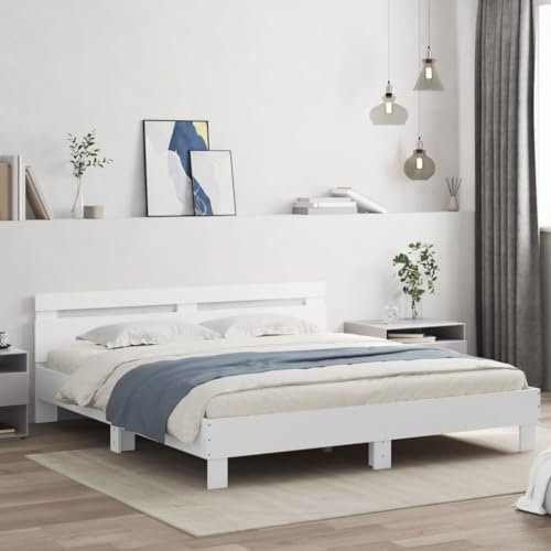 Faroom Holzbett Futonbett Bett 180x200 cm mit Lattenrost & Kopfteil, Bettrahmen Holzwerkstoff Einzelbett Doppelbett Bettgestell Weiß