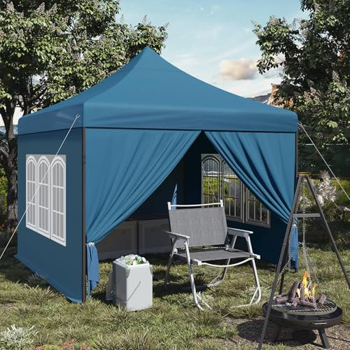 WOLTU Pavillon Das Spitzdach, Faltpavillon mit 4 Seitenwänden, Gartenpavillon wasserfest stabil UV-Schutz, Pop Up Partyzelt Outdoor, höhenverstellbar, mit Reißverschlusstür Fenster Tragetasche,Blau