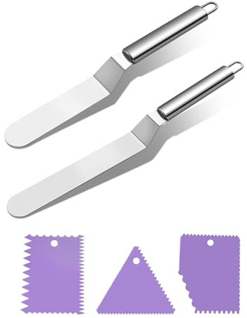 Boolico Edelstahl Winkelpalette Torte,5 Stück Winkelpalette Set,Edelstahl Angled Icing Spatula Tortenmesser zum Backen,Tortendekoration