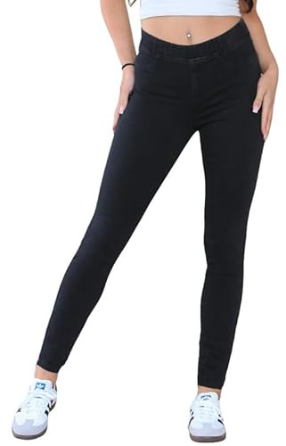 Ex High Street Brand Pull On Jeans, High Waisted, Stretch-Ladies Skinny Denim Jeans, Jeggings UK 8-22 Black