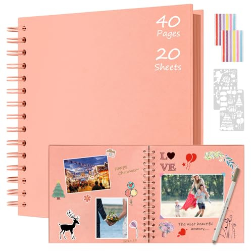 Boic Album Fotografico 21x21cm Spirale Scrapbook, Fai da Te Album Foto 40 Pagine Guestbook, Regali Nozze Natale Valentino Regalo di Anniversario Compleanno (Rosa)