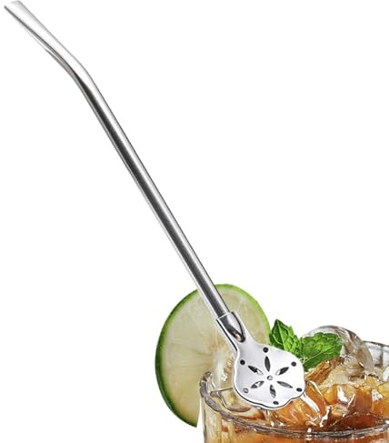 Cannuccia filtrante per tè, cucchiaio filtro in paglia – Cannucce da bere in acciaio – Cannucce filtranti riutilizzabili, cannucce portatili a forma di per caffè, ristoranti, tè al